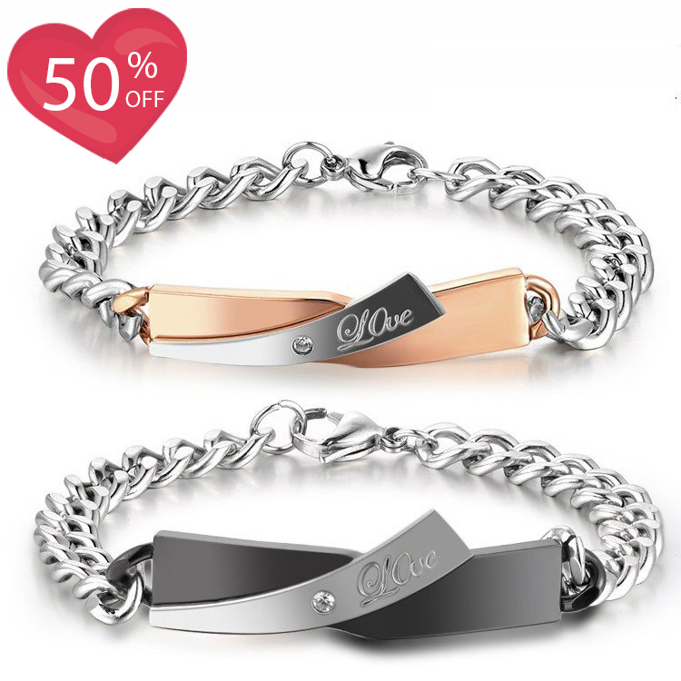 Love Theme Titanium Steel Couple Bracelets（a set）