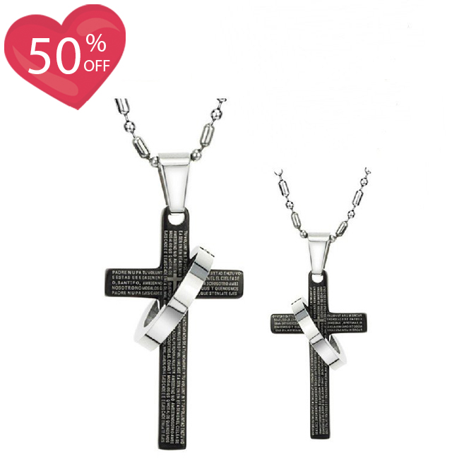 Bible And Cross Titanium Pendant Couple Necklaces（a set）