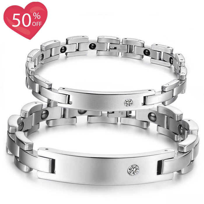 Silver Track Chain Style Titanium Couple Bracelets