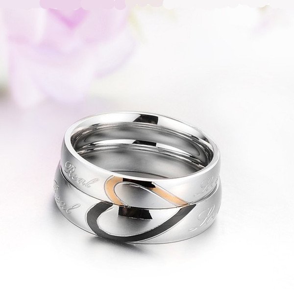 Personalized Matching Heart |Real Love| Titanium Couple Rings