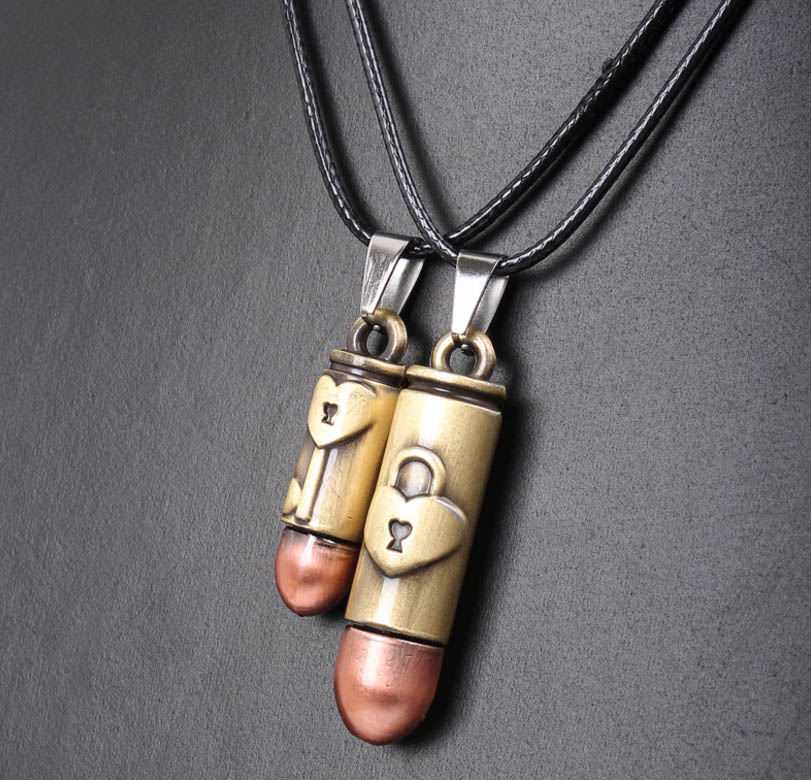 Bullet Pendant Lovers Copper Brass Couple Necklaces For A Pair