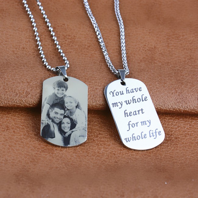 Titanium Steel Engraved Photo Necklace