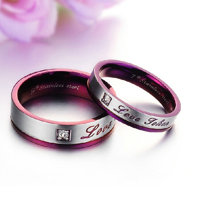 Titanium Steel |Love You| Purple Couple Rings