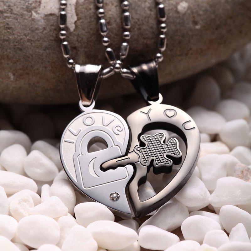 Four-leaf Clover Key And Lock Lover Couple Necklaces Matching Set For A Pair