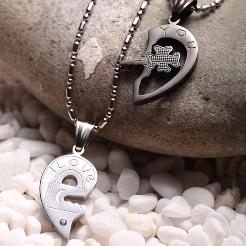 Four-leaf Clover Key And Lock Lover Couple Necklaces Matching Set For A Pair