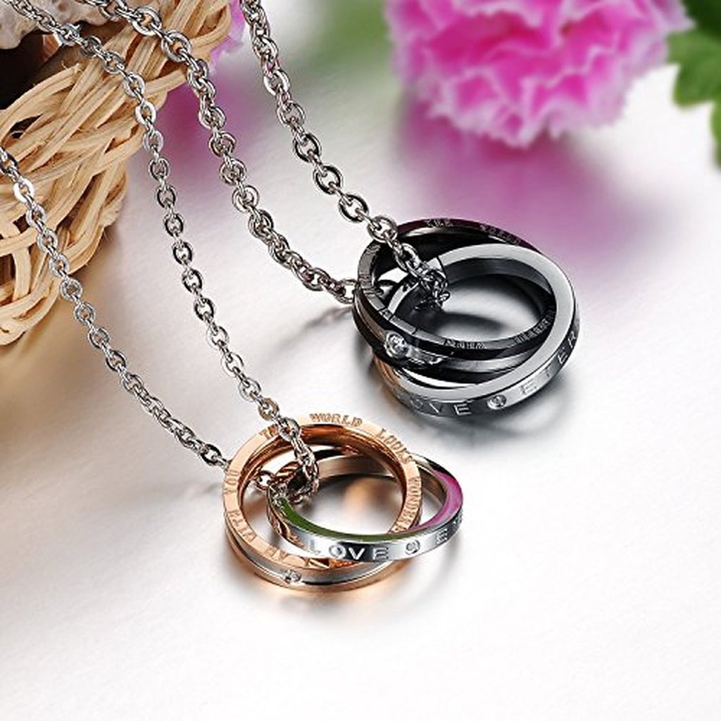 Men Women Couples Eternal Love Double Rings Couple Pendant Necklaces