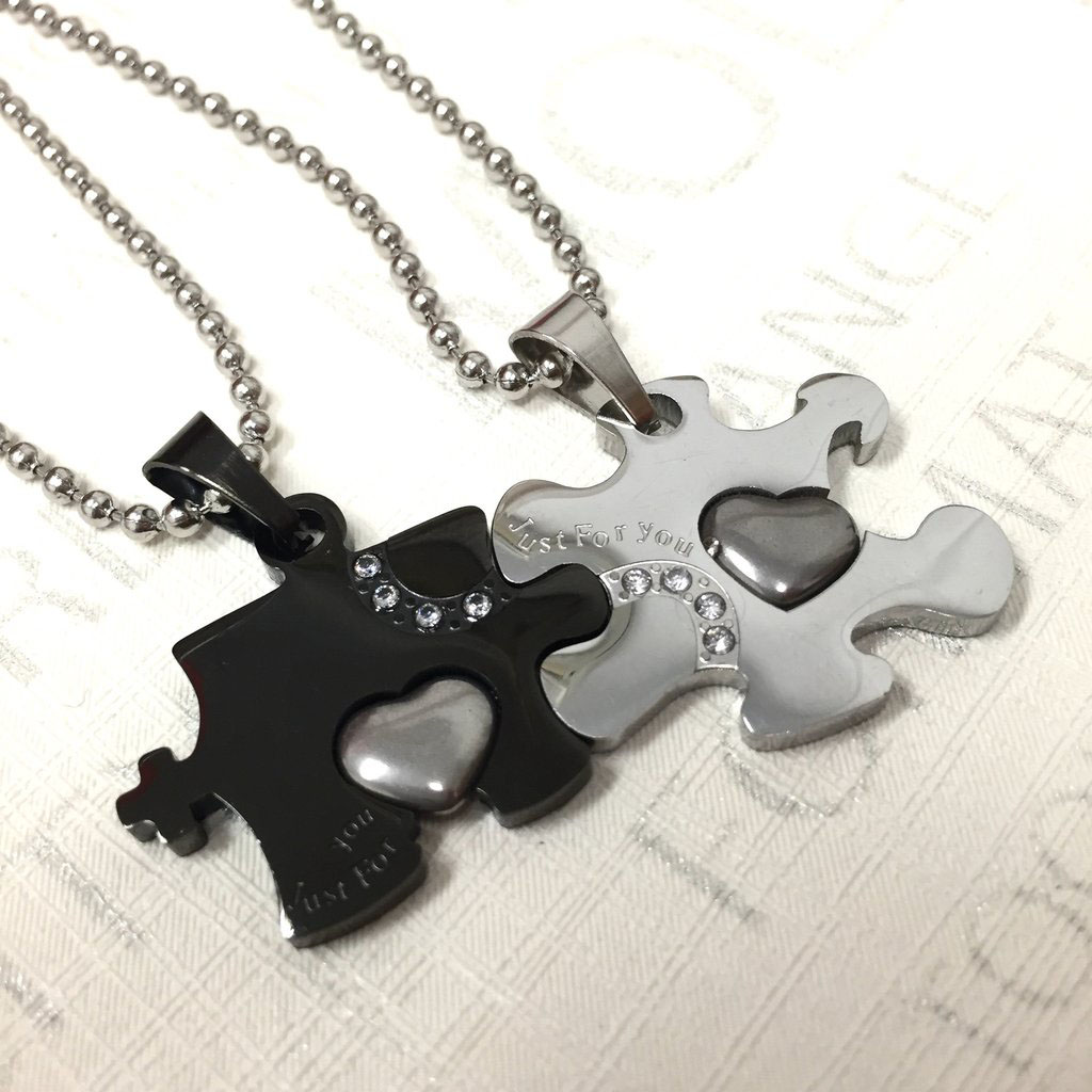 Personalized Heart Puzzle Cubic Zircon Inlaid Couple Necklaces
