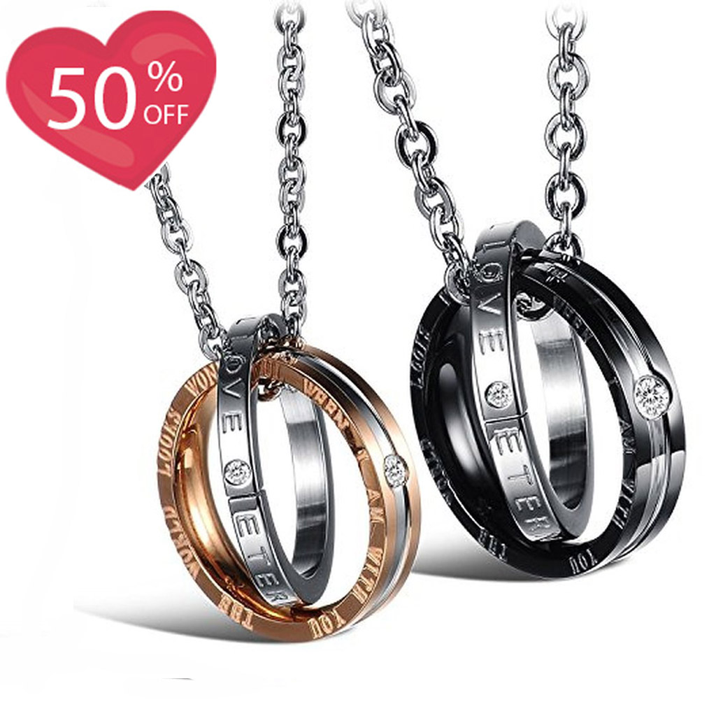 Men Women Couples Eternal Love Double Rings Couple Pendant Necklaces（a set）