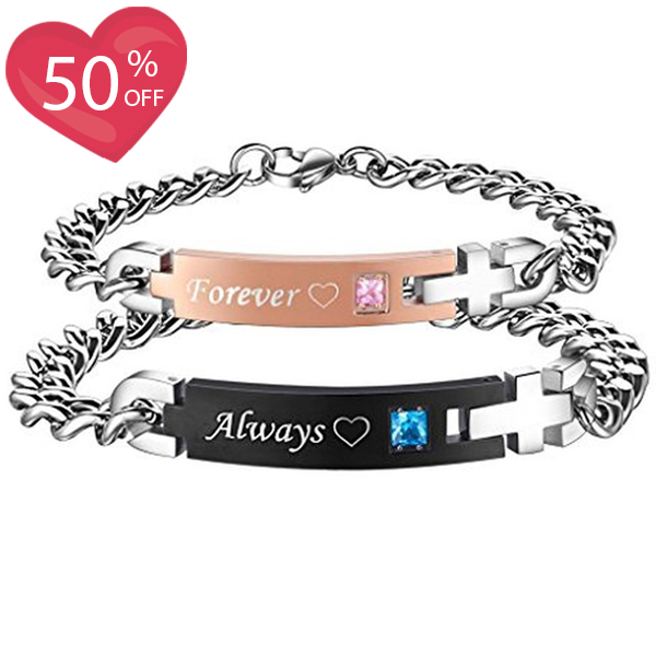 Always and Forever Stainless Steel Matching Couples Bracelets