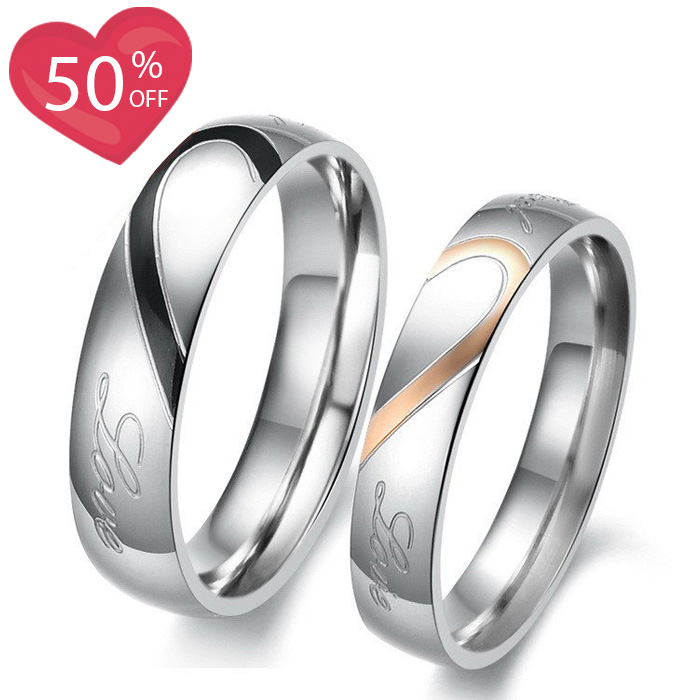 Personalized Matching Heart |Real Love| Titanium Couple Rings